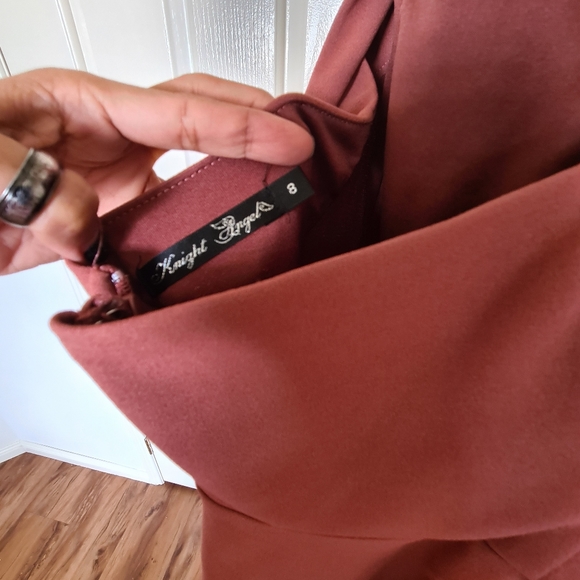 Knight Angel 8 Brown Crosses Halter Straps Flare Pleated Bodycon Maxi Midi Dress - Picture 5 of 11